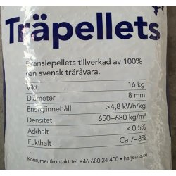 Hrjens 8mm Trpiller 896kg pr. palle (56x16kg) (2,88kr pr kilo)