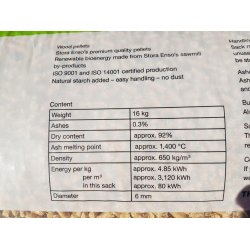 Stora Enso Svenske 6mm Tr�piller, 832kg pr palle Top Kvalitet (52x16kg)(3,90kr. pr. kilo)